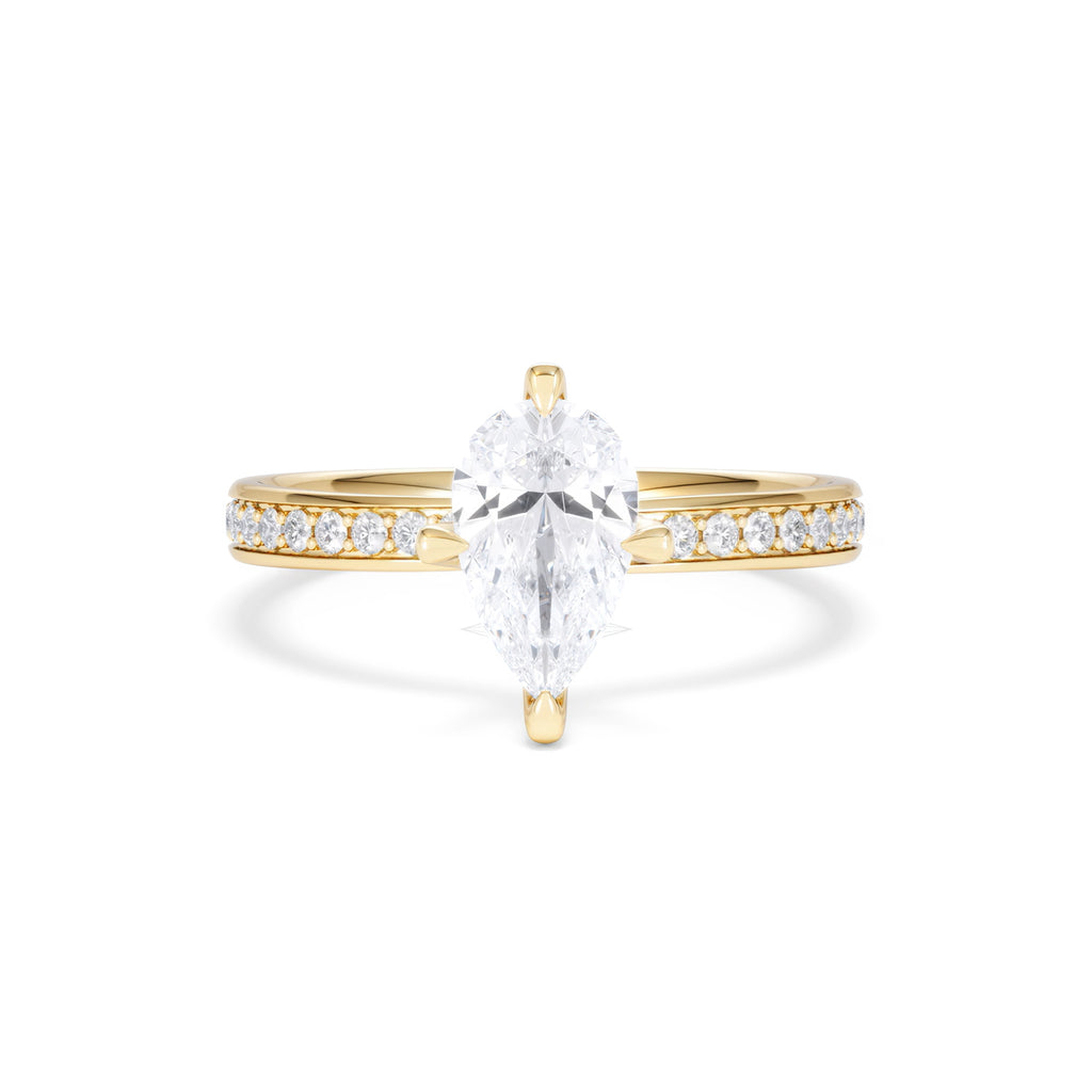Origin Twist 1.00ct Pear Cut Lab Diamond Solitaire Engagement Ring with Side Stones in 18K Yellow Gold