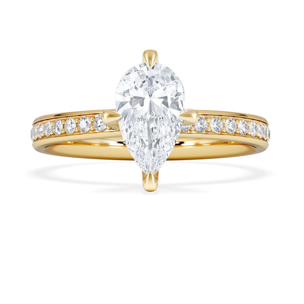 Origin Twist 1.00ct Pear Cut Lab Diamond Solitaire Engagement Ring with Side Stones in 18K Yellow Gold