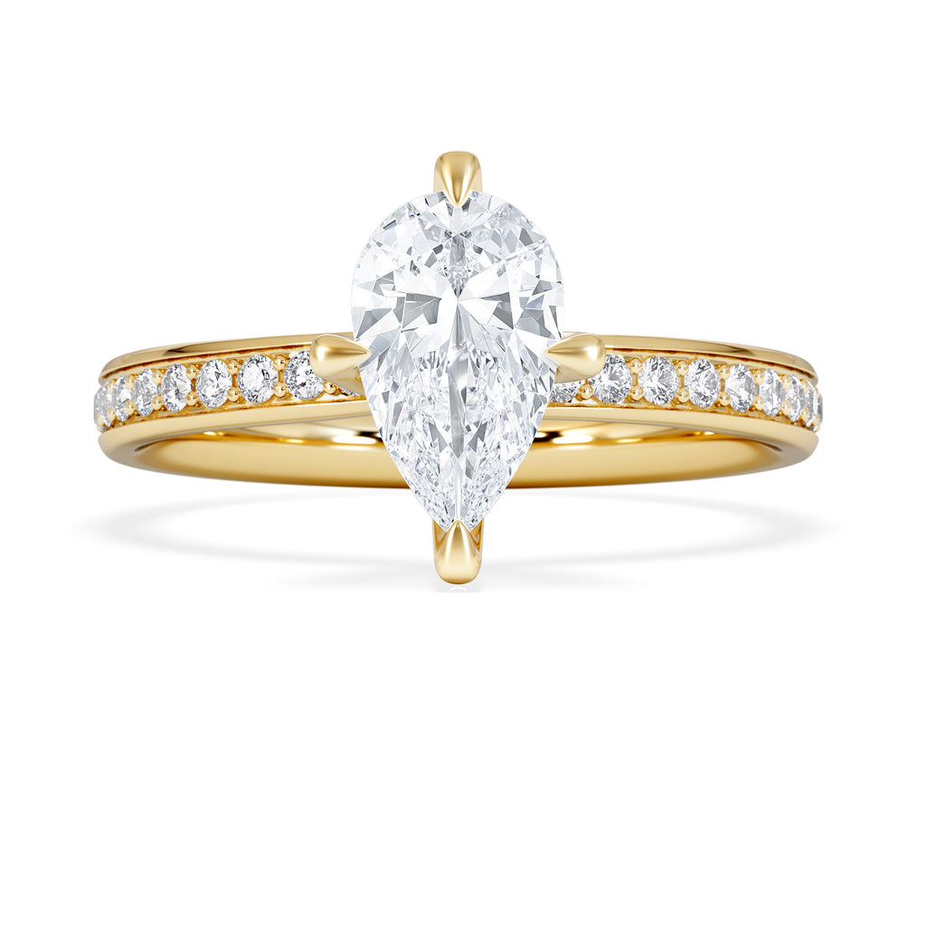 Origin Twist 1.00ct Pear Cut Lab Diamond Solitaire Engagement Ring with Side Stones in 18K Yellow Gold
