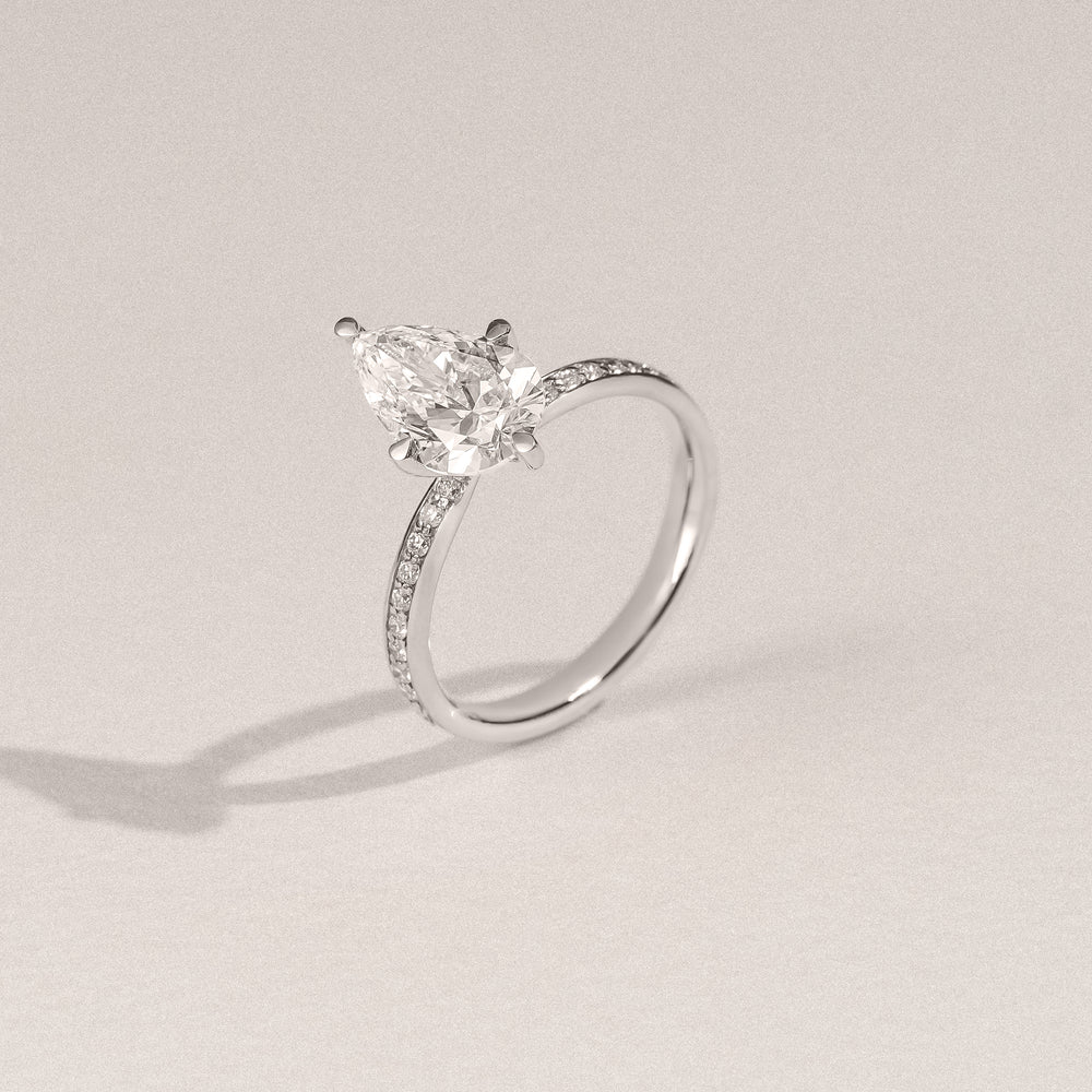 Origin Twist 2.00ct Pear Cut Lab Diamond Solitaire Engagement Ring with Side Stones in 18K White Gold