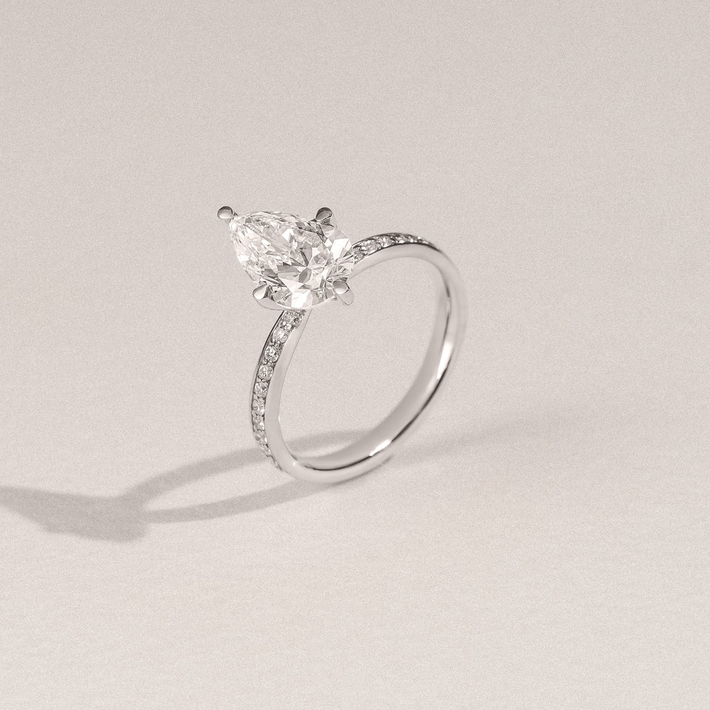 Origin Twist 2.00ct Pear Cut Lab Diamond Solitaire Engagement Ring with Side Stones in 18K White Gold