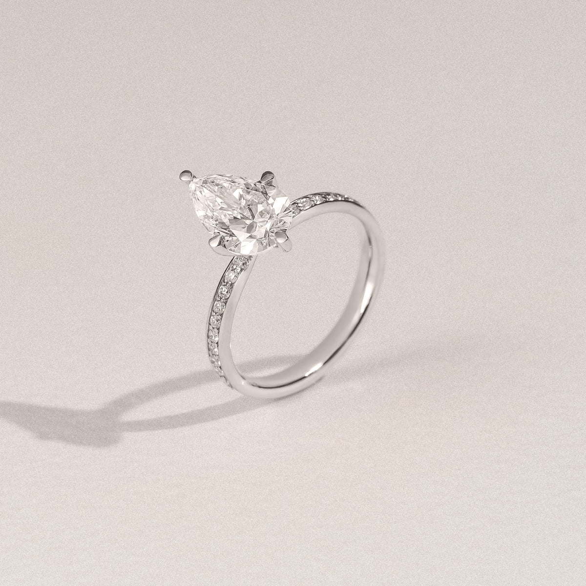 Origin Twist 2.00ct Pear Cut Lab Diamond Solitaire Engagement Ring with Side Stones in 18K White Gold