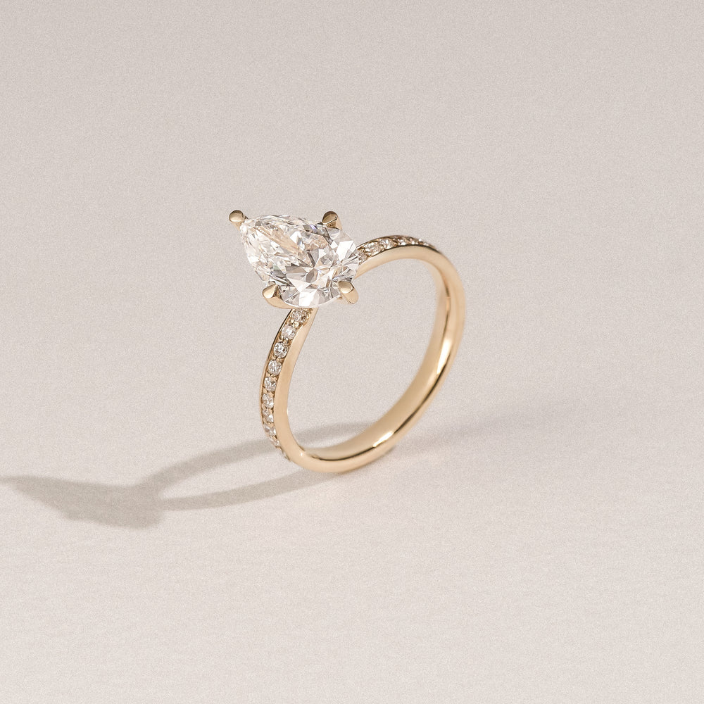 Origin Twist 2.00ct Pear Cut Lab Diamond Solitaire Engagement Ring with Side Stones in 18K Yellow Gold