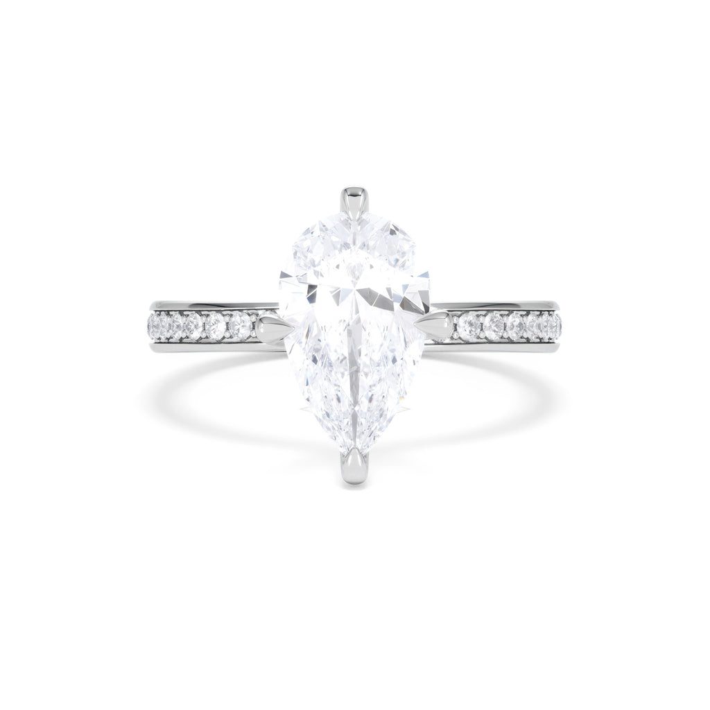 Origin Twist 2.00ct Pear Cut Lab Diamond Solitaire Engagement Ring with Side Stones in 18K White Gold