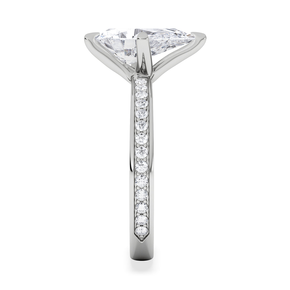 Origin Twist 2.00ct Pear Cut Lab Diamond Solitaire Engagement Ring with Side Stones in 18K White Gold