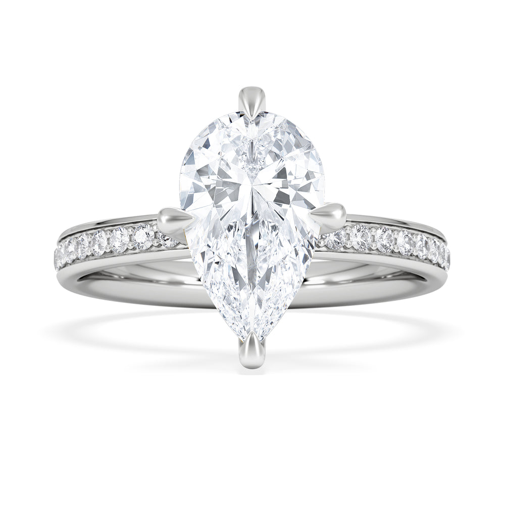 Origin Twist 2.00ct Pear Cut Lab Diamond Solitaire Engagement Ring with Side Stones in 18K White Gold