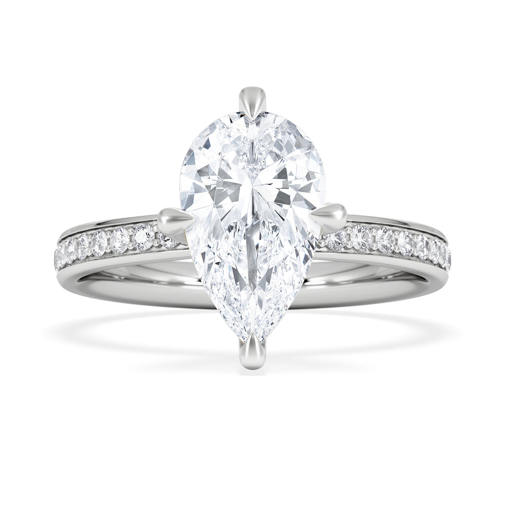 Origin Twist 2.00ct Pear Cut Lab Diamond Solitaire Engagement Ring with Side Stones in 18K White Gold