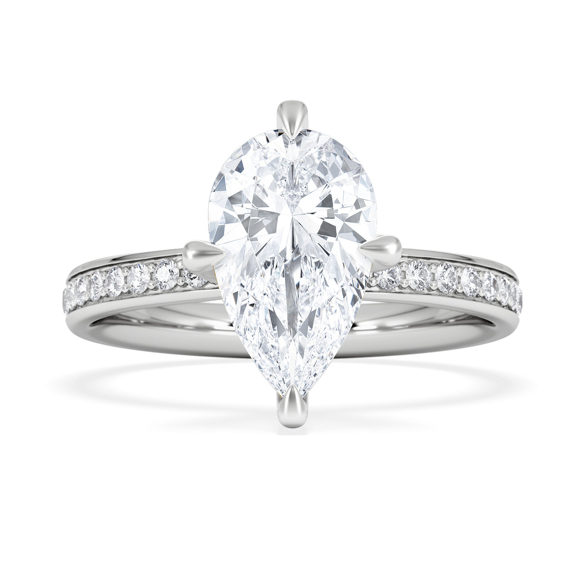 Origin Twist 2.00ct Pear Cut Lab Diamond Solitaire Engagement Ring with Side Stones in 18K White Gold