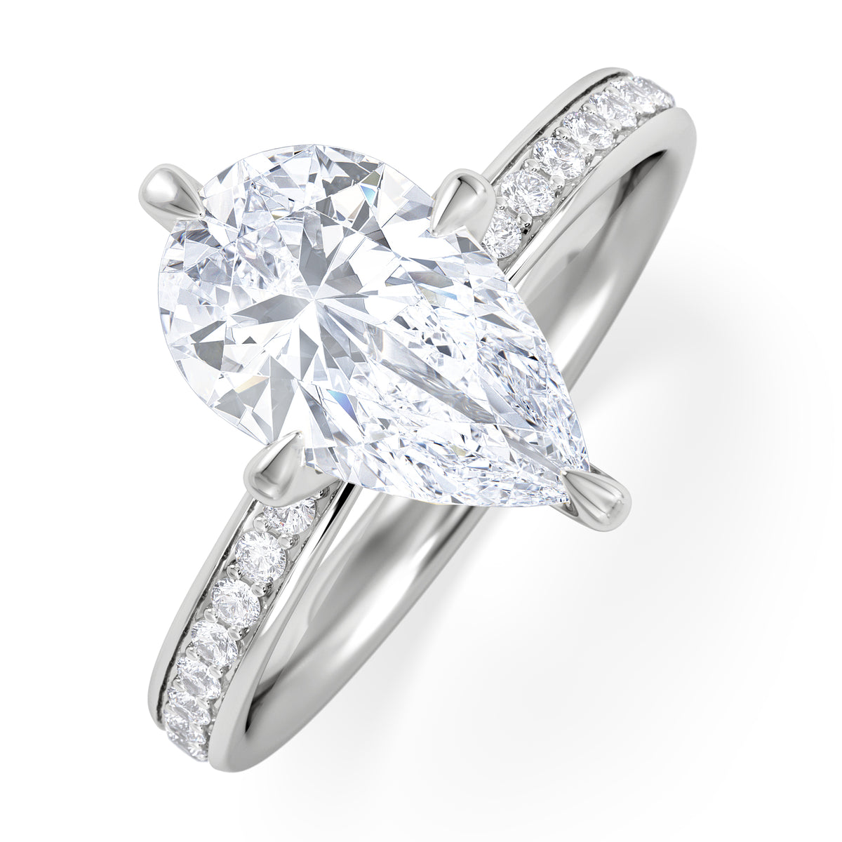 Origin Twist 2.00ct Pear Cut Lab Diamond Solitaire Engagement Ring with Side Stones in 18K White Gold