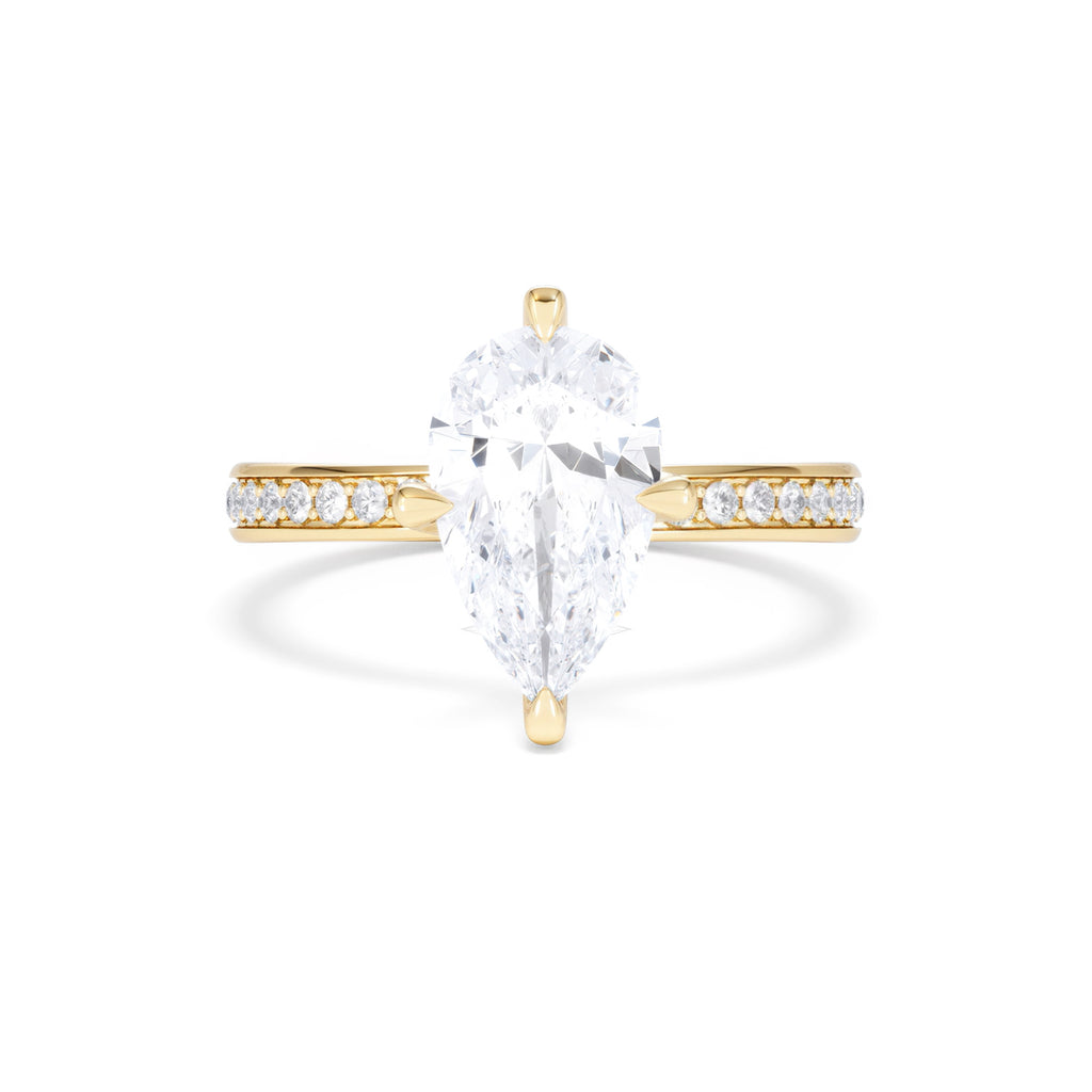 Origin Twist 2.00ct Pear Cut Lab Diamond Solitaire Engagement Ring with Side Stones in 18K Yellow Gold
