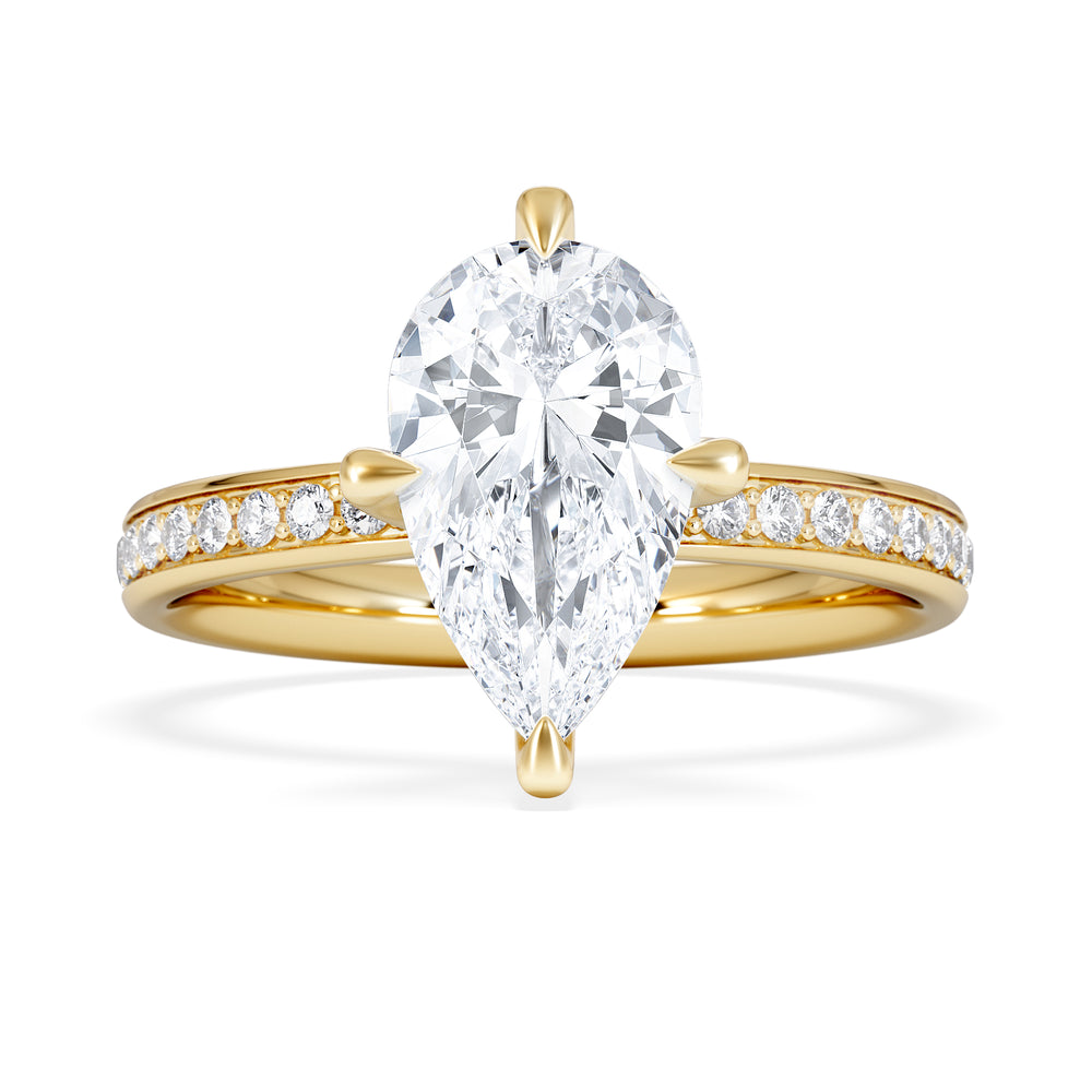 Origin Twist 2.00ct Pear Cut Lab Diamond Solitaire Engagement Ring with Side Stones in 18K Yellow Gold
