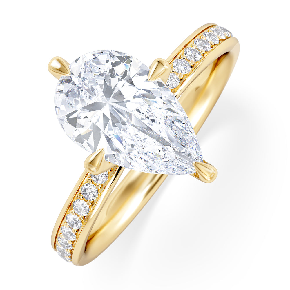 Origin Twist 2.00ct Pear Cut Lab Diamond Solitaire Engagement Ring with Side Stones in 18K Yellow Gold