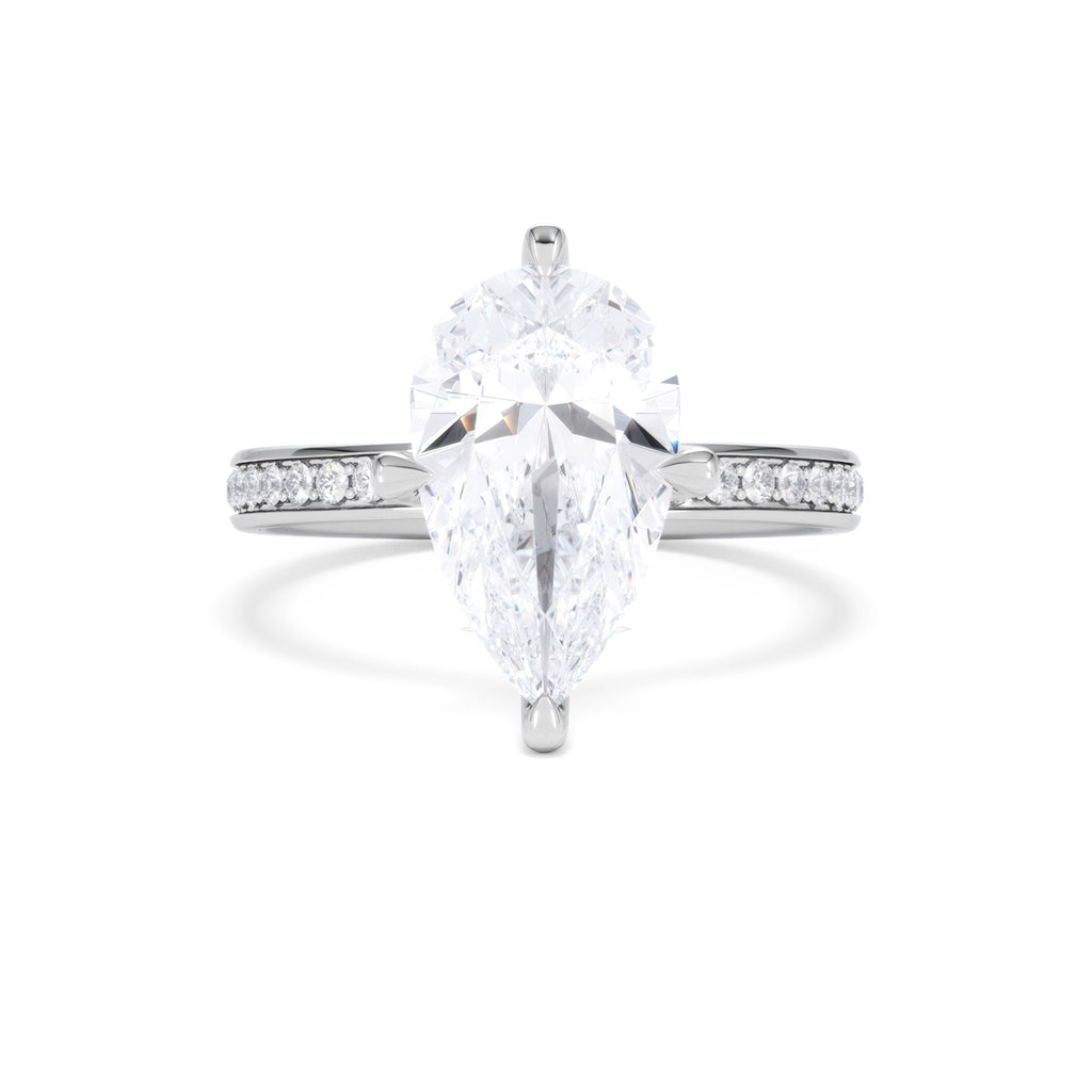 Origin Twist 3.00ct Pear Cut Lab Diamond Solitaire Engagement Ring with Side Stones in 18K White Gold