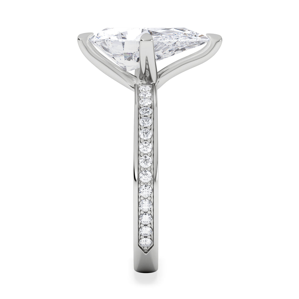 Origin Twist 3.00ct Pear Cut Lab Diamond Solitaire Engagement Ring with Side Stones in 18K White Gold