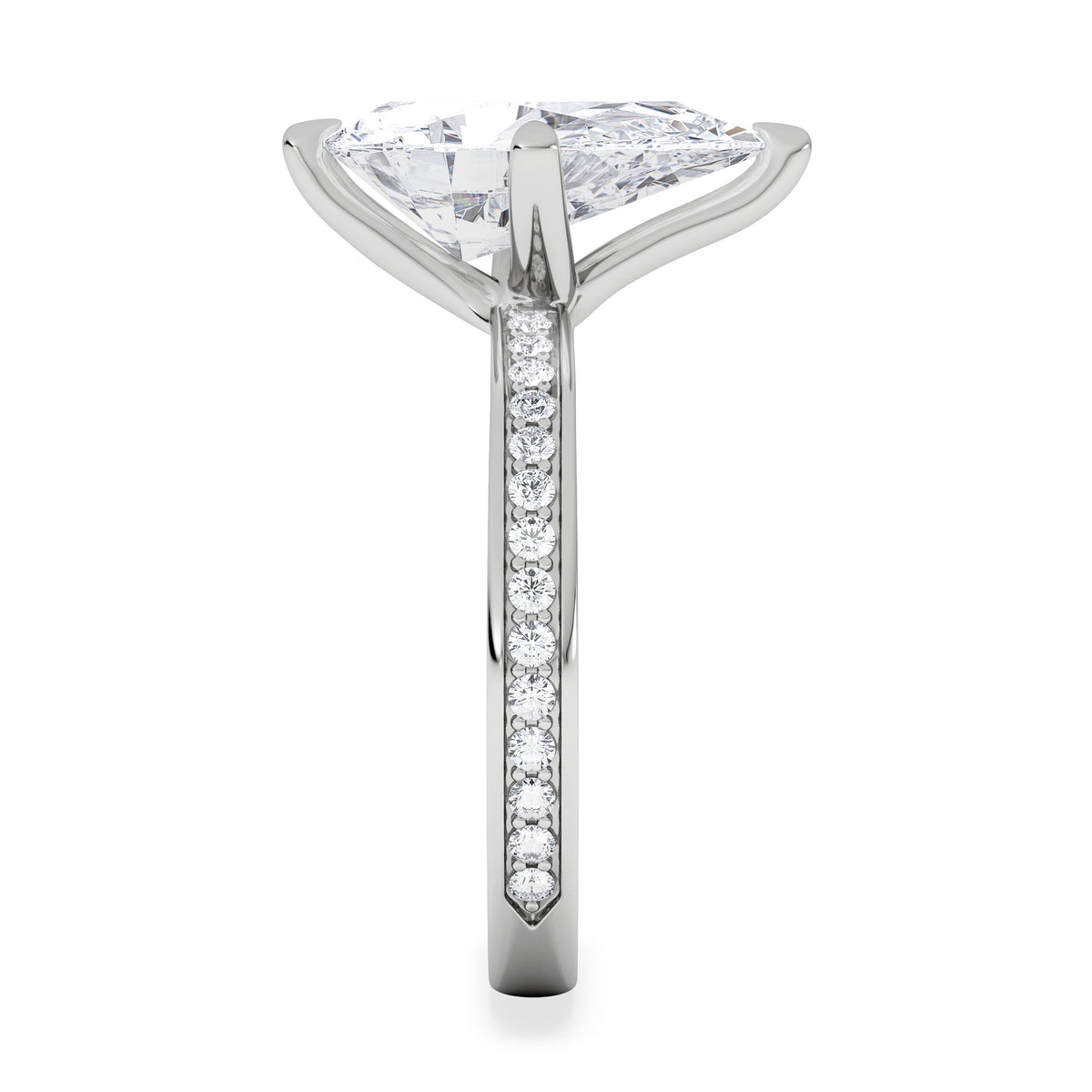 Origin Twist 3.00ct Pear Cut Lab Diamond Solitaire Engagement Ring with Side Stones in 18K White Gold