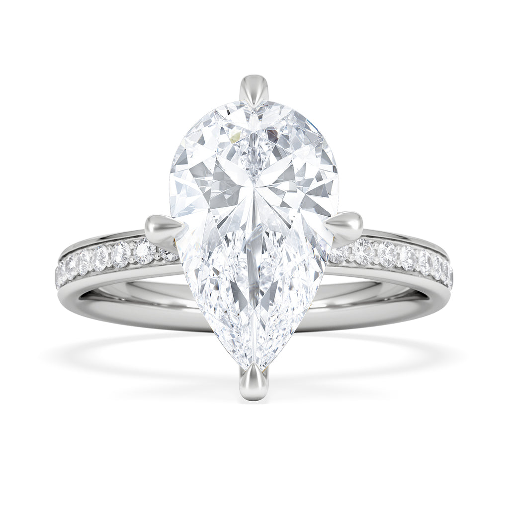Origin Twist 3.00ct Pear Cut Lab Diamond Solitaire Engagement Ring with Side Stones in 18K White Gold