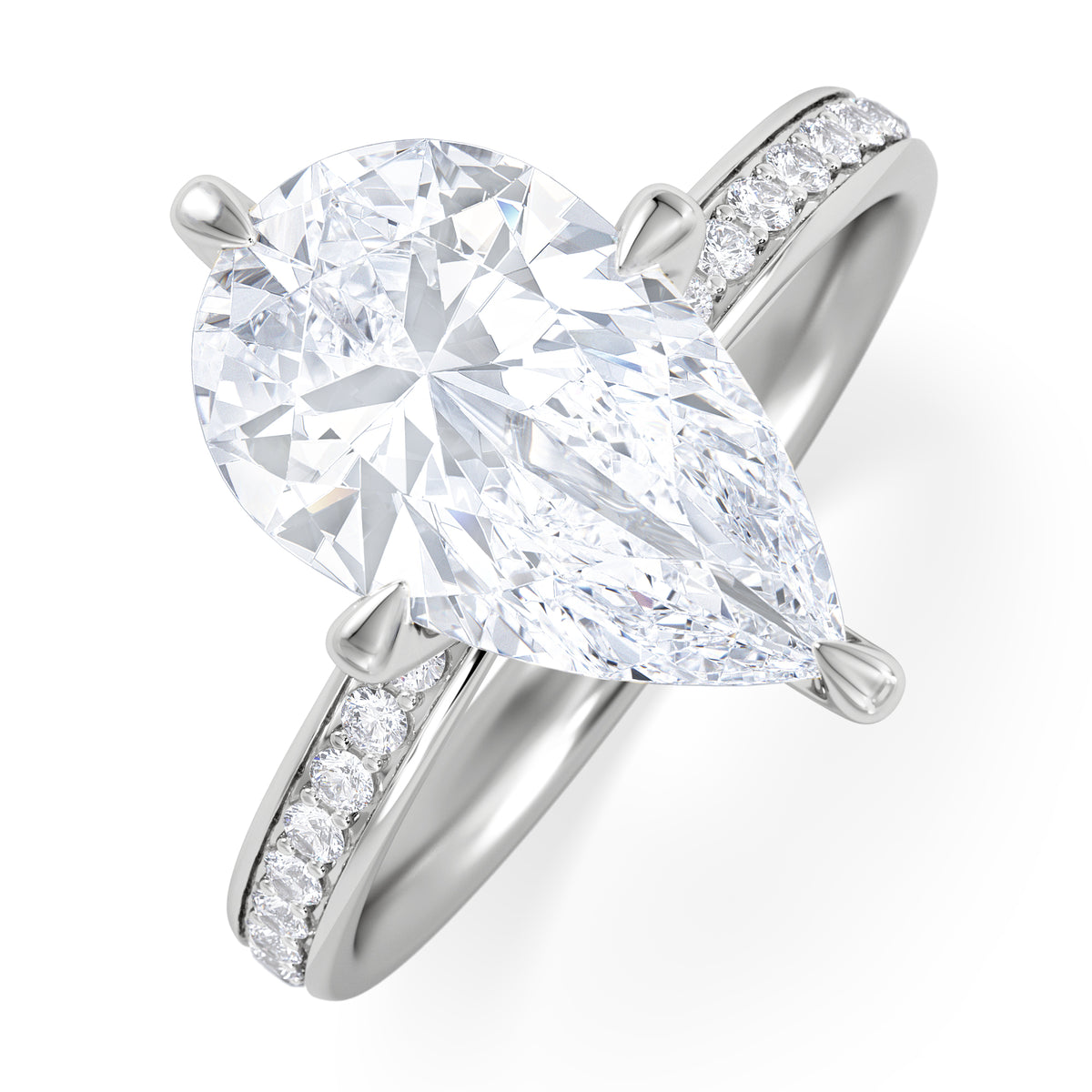 Origin Twist 3.00ct Pear Cut Lab Diamond Solitaire Engagement Ring with Side Stones in 18K White Gold