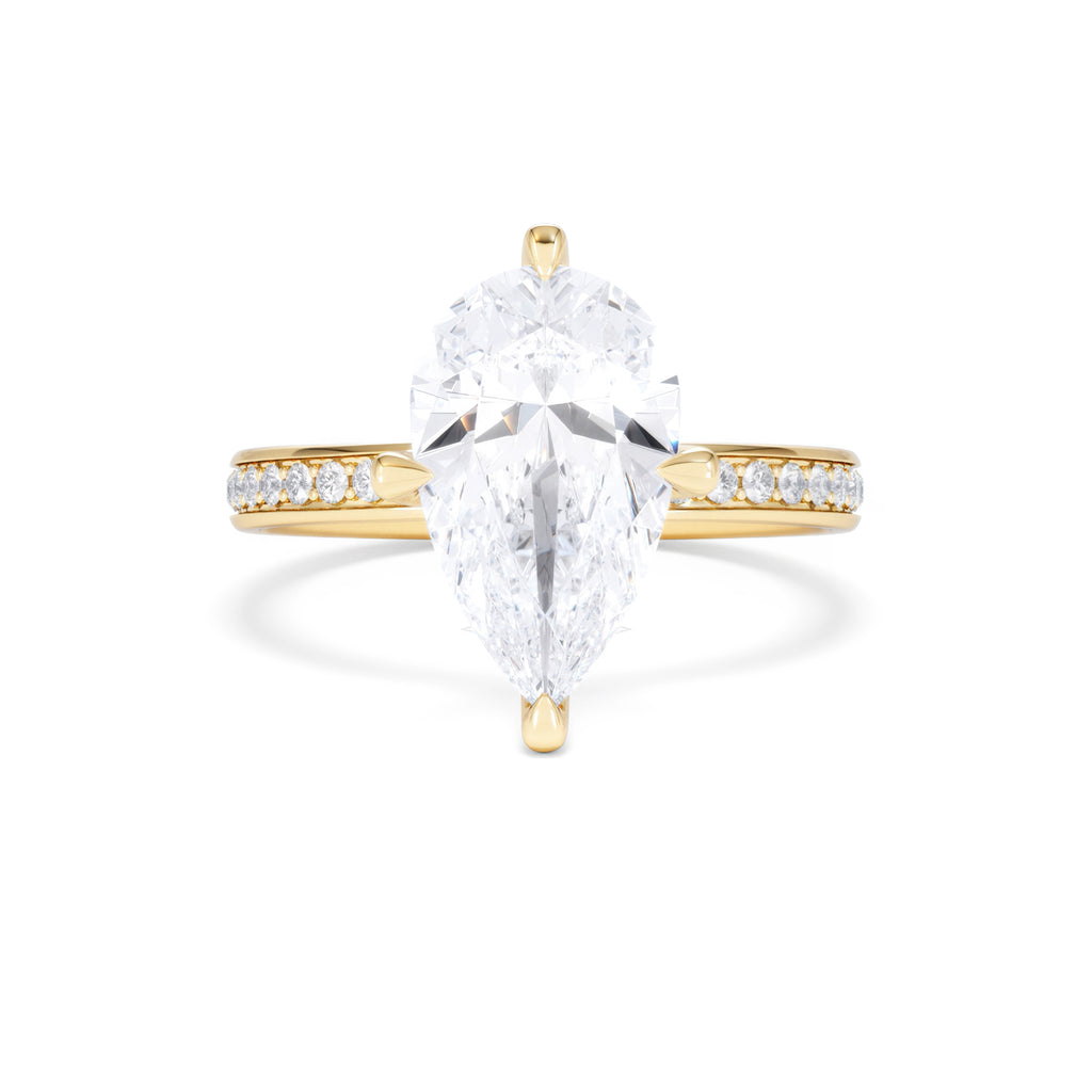 Origin Twist 3.00ct Pear Cut Lab Diamond Solitaire Engagement Ring with Side Stones in 18K Yellow Gold