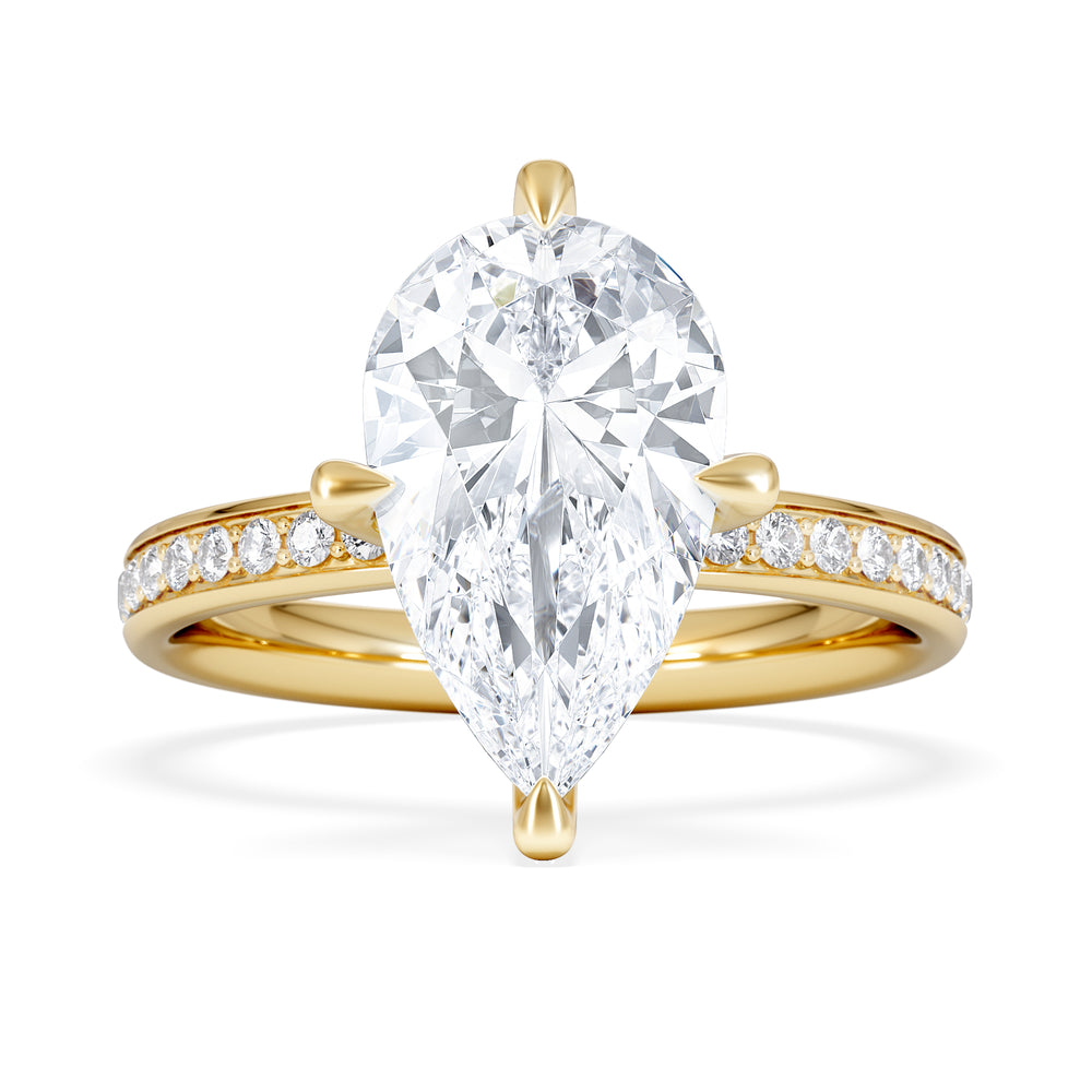 Origin Twist 3.00ct Pear Cut Lab Diamond Solitaire Engagement Ring with Side Stones in 18K Yellow Gold