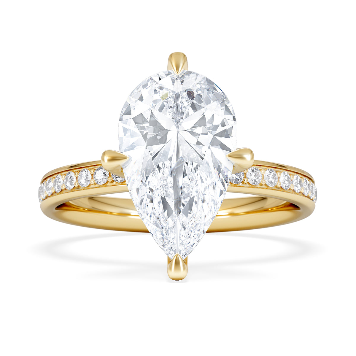Origin Twist 3.00ct Pear Cut Lab Diamond Solitaire Engagement Ring with Side Stones in 18K Yellow Gold