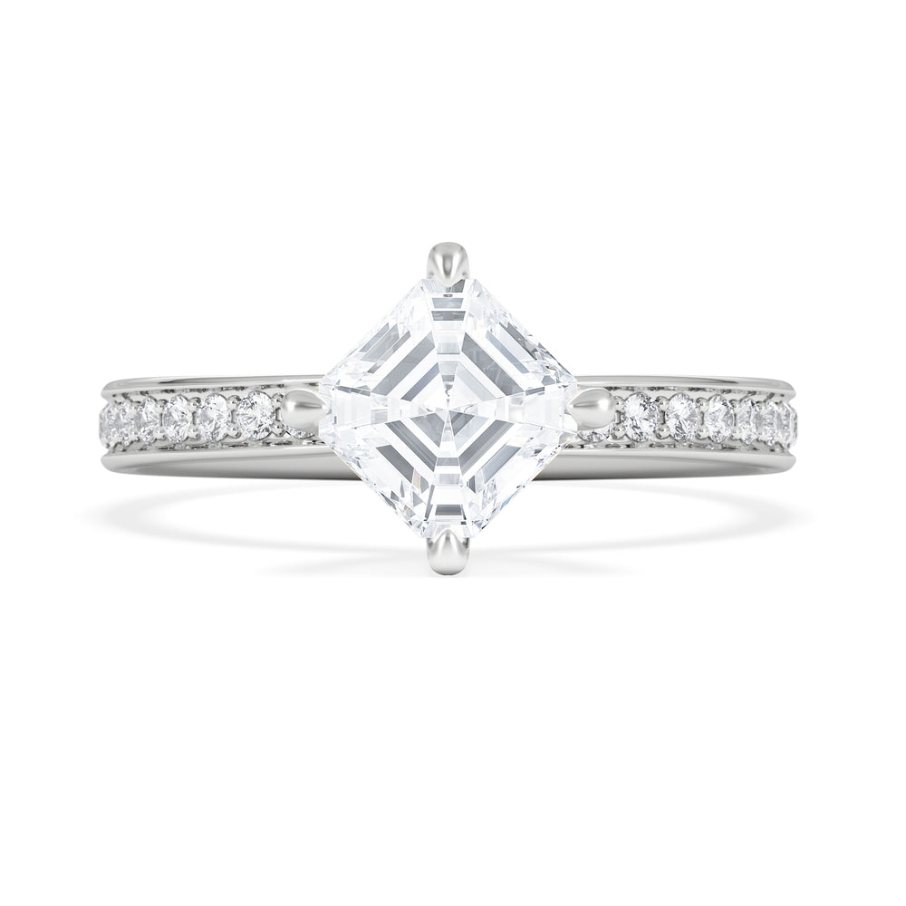 Origin Twist 1.00ct Asscher Cut Lab Diamond Solitaire Engagement Ring with Side Stones in Platinum