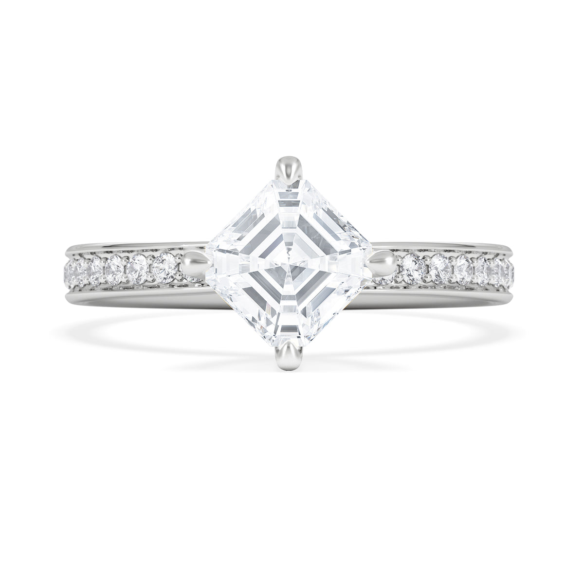 Origin Twist 1.00ct Asscher Cut Lab Diamond Solitaire Engagement Ring with Side Stones in Platinum