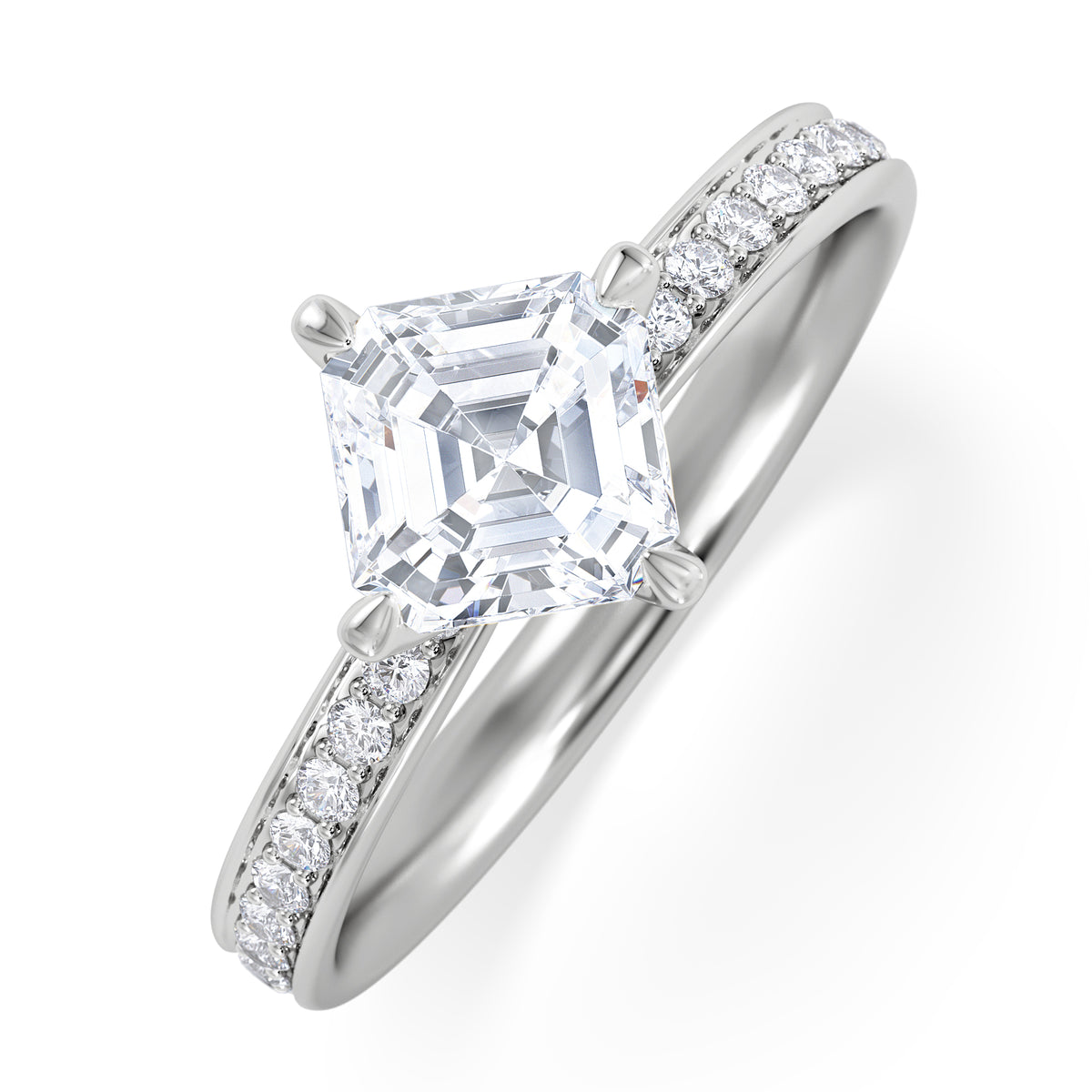 Origin Twist 1.00ct Asscher Cut Lab Diamond Solitaire Engagement Ring with Side Stones in 18K White Gold