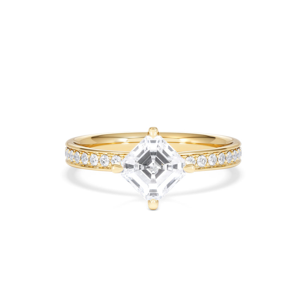 Origin Twist 1.00ct Asscher Cut Lab Diamond Solitaire Engagement Ring with Side Stones in 18K Yellow Gold