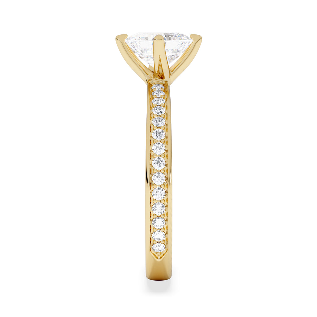 Origin Twist 1.00ct Asscher Cut Lab Diamond Solitaire Engagement Ring with Side Stones in 18K Yellow Gold
