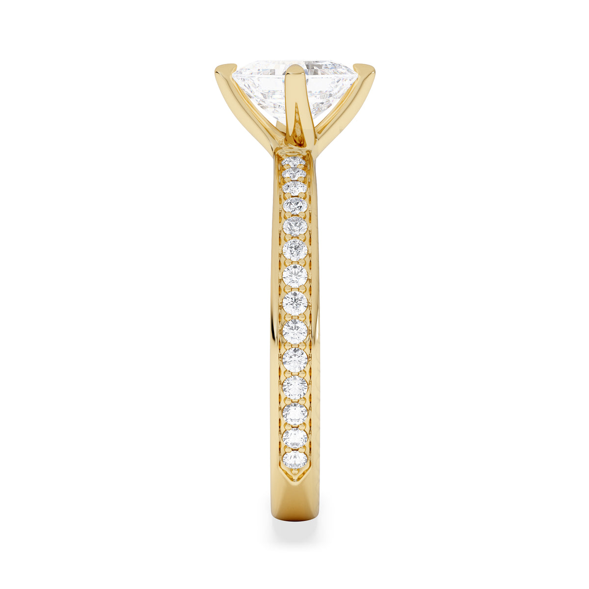 Origin Twist 1.00ct Asscher Cut Lab Diamond Solitaire Engagement Ring with Side Stones in 18K Yellow Gold