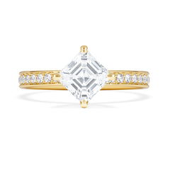 Origin Twist 1.00ct Asscher Cut Lab Diamond Solitaire Engagement Ring with Side Stones in 18K Yellow Gold