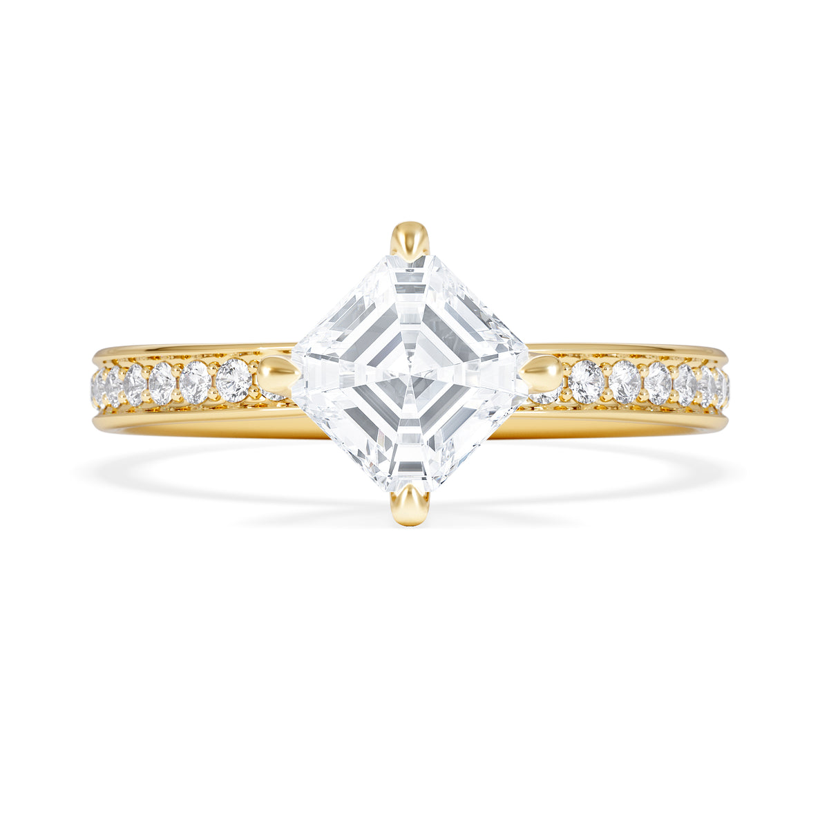 Origin Twist 1.00ct Asscher Cut Lab Diamond Solitaire Engagement Ring with Side Stones in 18K Yellow Gold