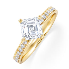 Origin Twist 1.00ct Asscher Cut Lab Diamond Solitaire Engagement Ring with Side Stones in 18K Yellow Gold