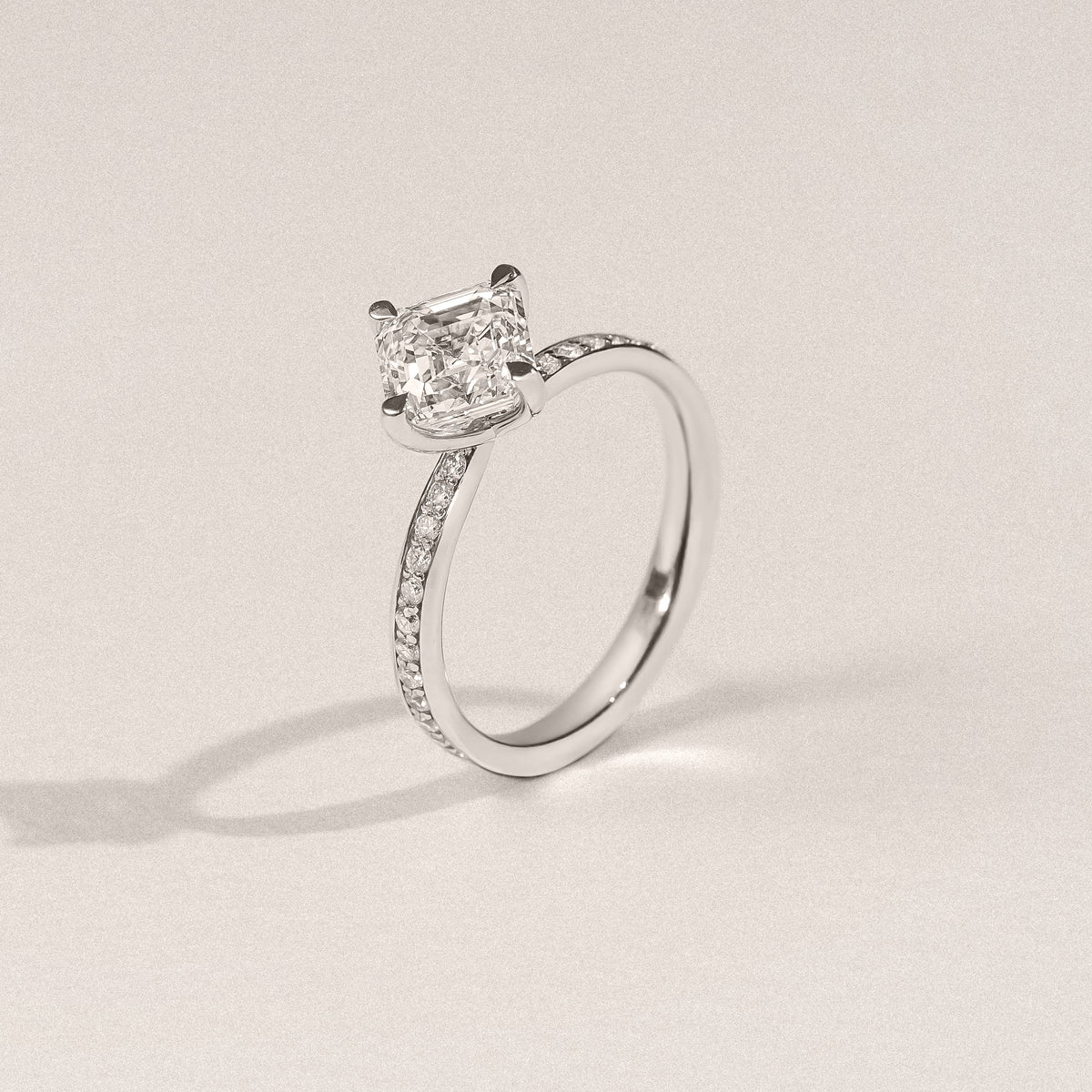 Origin Twist 2.00ct Asscher Cut Lab Diamond Solitaire Engagement Ring with Side Stones in Platinum