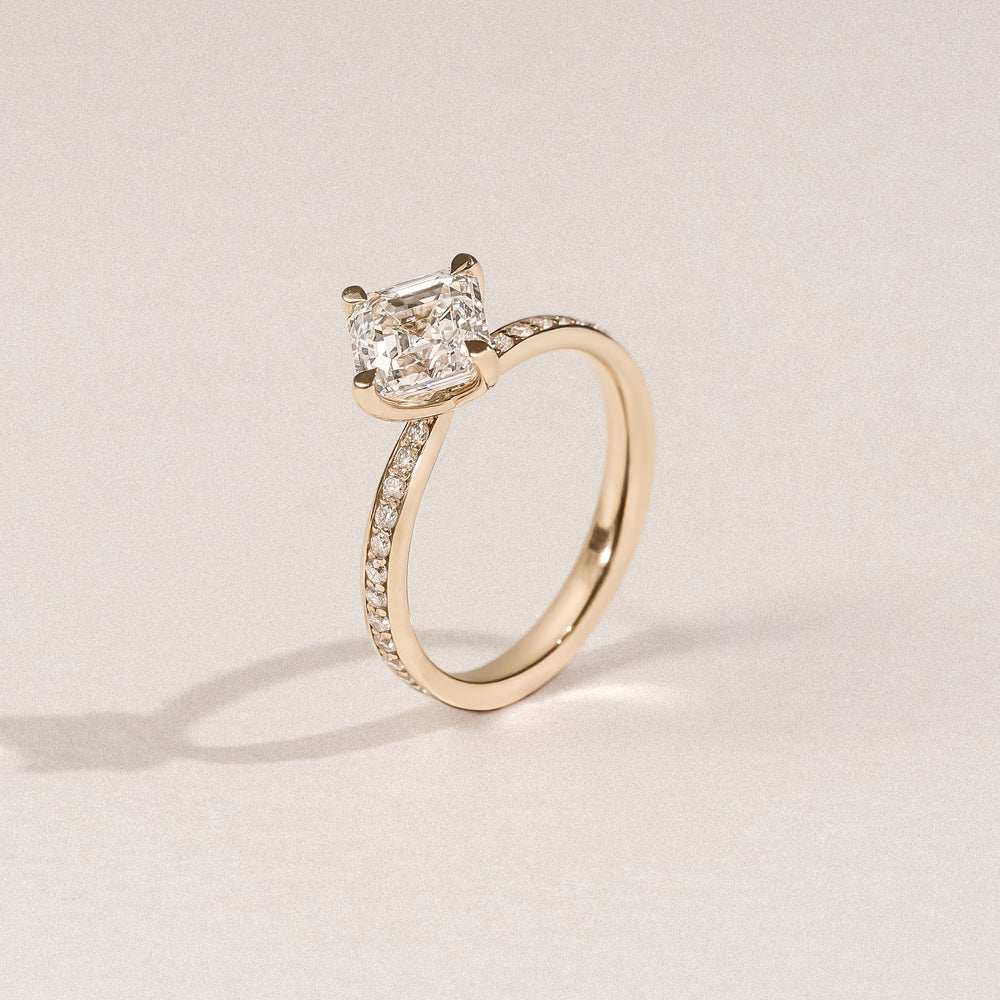 Origin Twist 2.00ct Asscher Cut Lab Diamond Solitaire Engagement Ring with Side Stones in 18K Yellow Gold