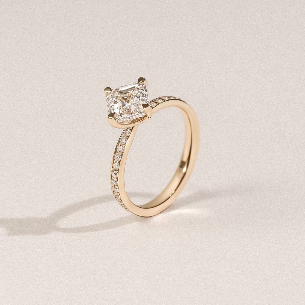 Origin Twist 2.00ct Asscher Cut Lab Diamond Solitaire Engagement Ring with Side Stones in 18K Yellow Gold
