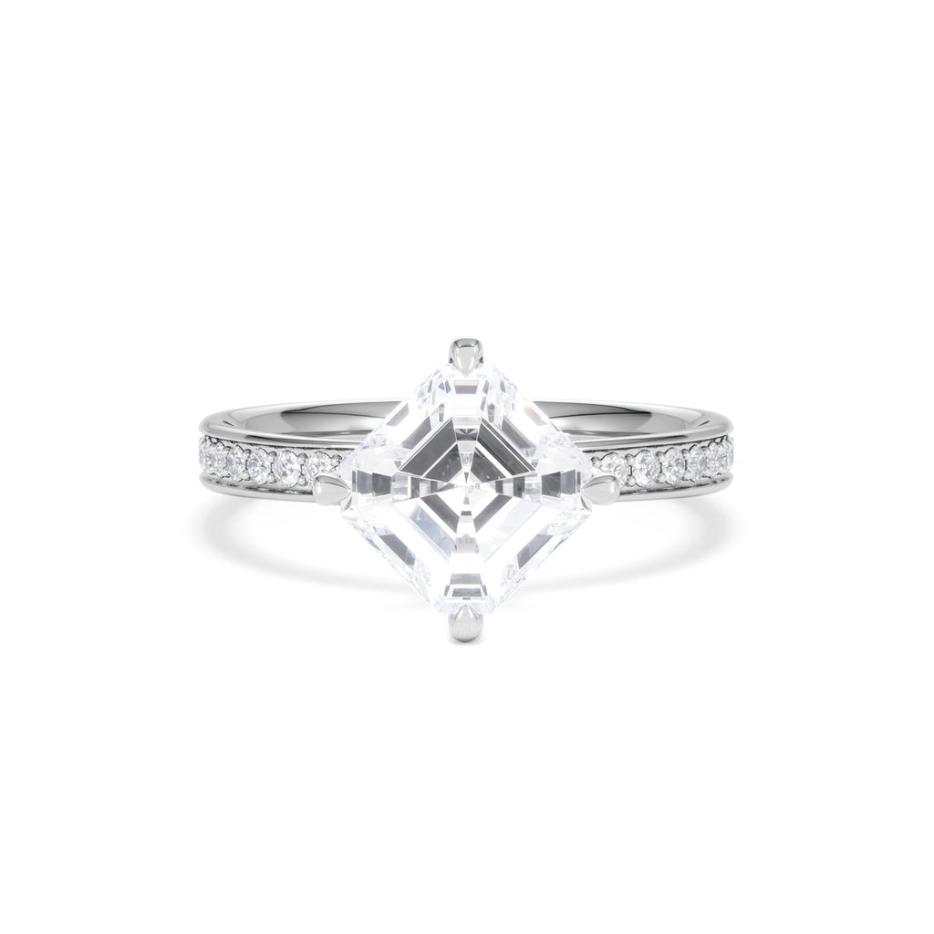 Origin Twist 2.00ct Asscher Cut Lab Diamond Solitaire Engagement Ring with Side Stones in Platinum