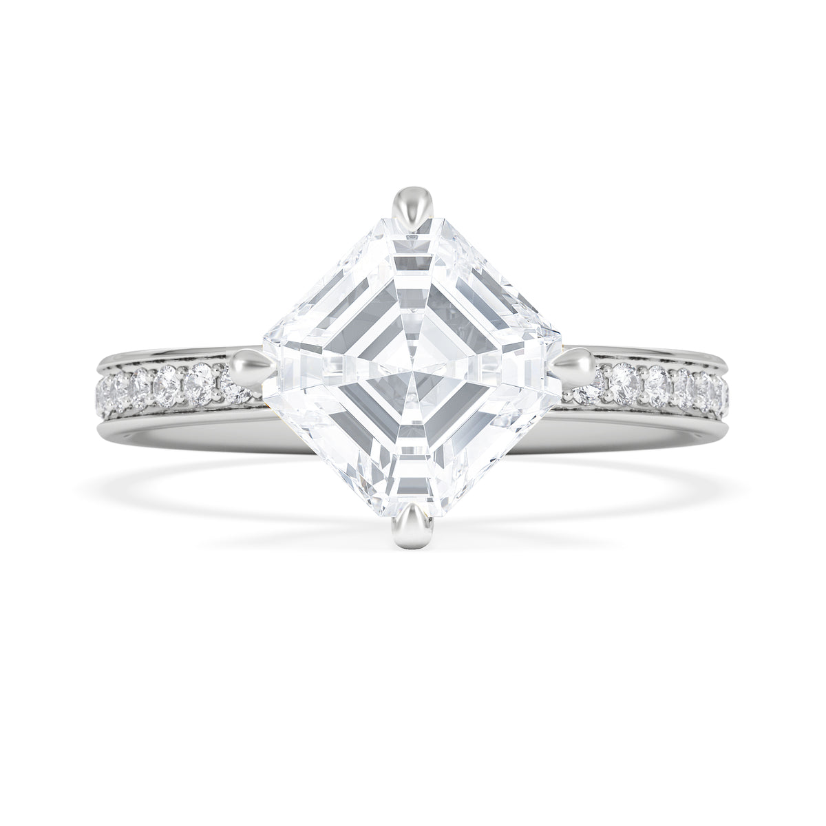 Origin Twist 2.00ct Asscher Cut Lab Diamond Solitaire Engagement Ring with Side Stones in 18K White Gold