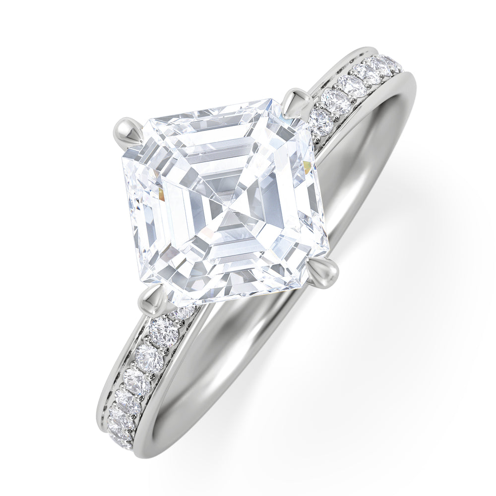 Origin Twist 2.00ct Asscher Cut Lab Diamond Solitaire Engagement Ring with Side Stones in 18K White Gold