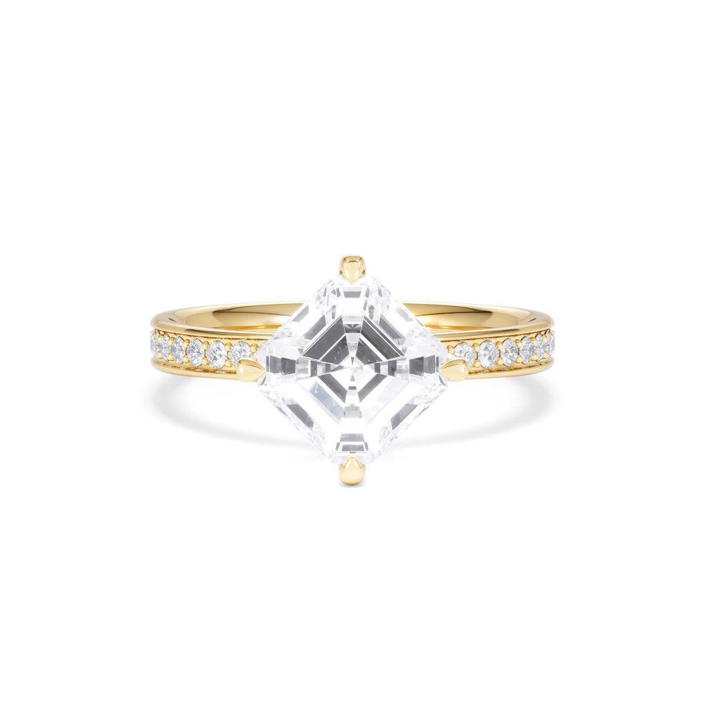 Origin Twist 2.00ct Asscher Cut Lab Diamond Solitaire Engagement Ring with Side Stones in 18K Yellow Gold