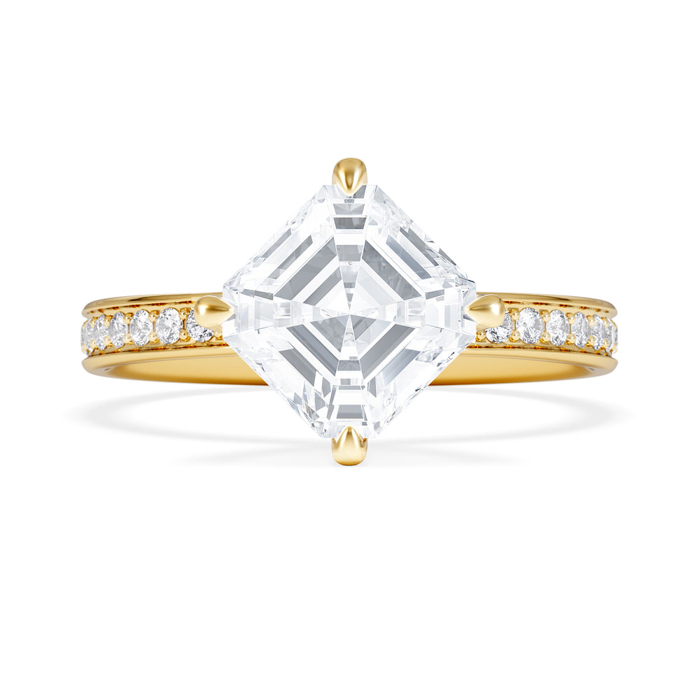 Origin Twist 2.00ct Asscher Cut Lab Diamond Solitaire Engagement Ring with Side Stones in 18K Yellow Gold