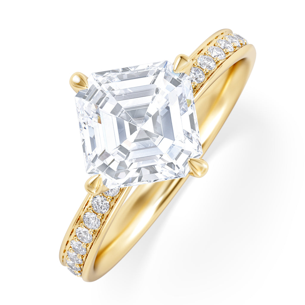 Origin Twist 2.00ct Asscher Cut Lab Diamond Solitaire Engagement Ring with Side Stones in 18K Yellow Gold