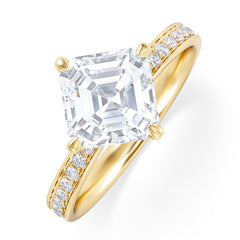 Origin Twist 2.00ct Asscher Cut Lab Diamond Solitaire Engagement Ring with Side Stones in 18K Yellow Gold