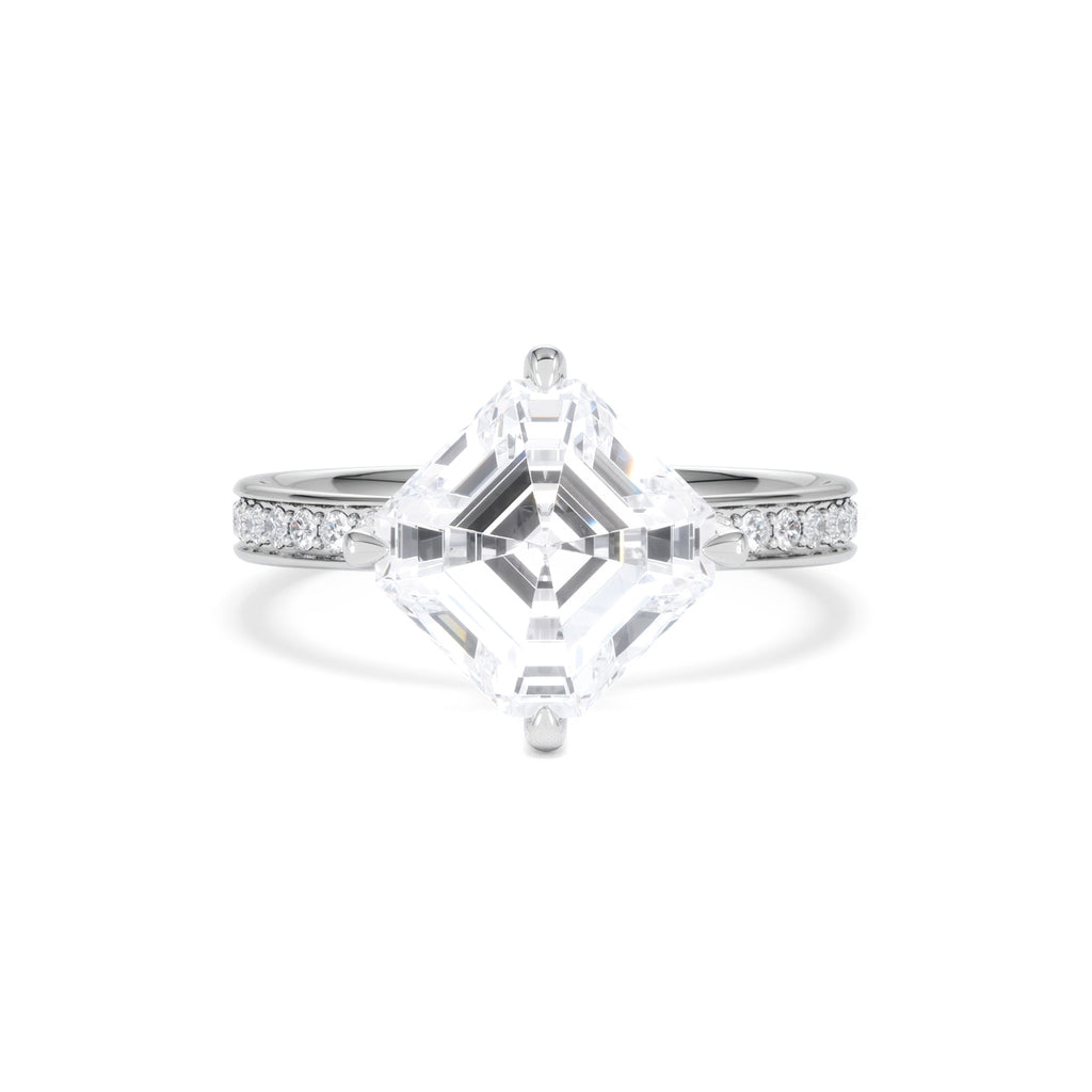 Origin Twist 3.00ct Asscher Cut Lab Diamond Solitaire Engagement Ring with Side Stones in Platinum
