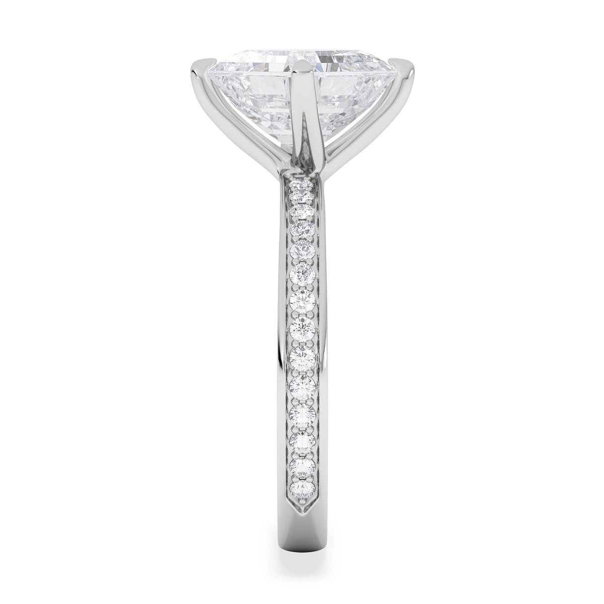 Origin Twist 3.00ct Asscher Cut Lab Diamond Solitaire Engagement Ring with Side Stones in 18K White Gold