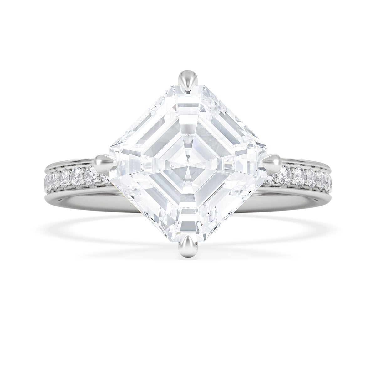 Origin Twist 3.00ct Asscher Cut Lab Diamond Solitaire Engagement Ring with Side Stones in 18K White Gold