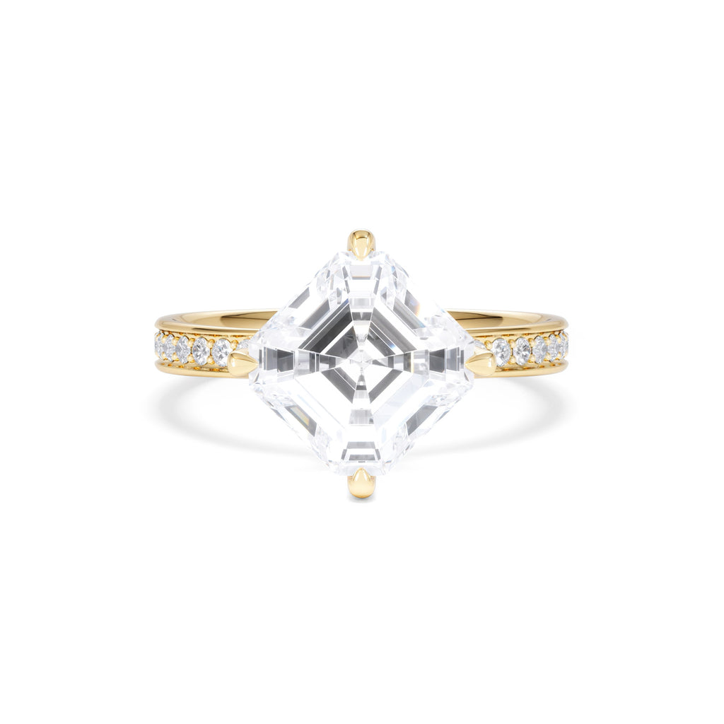 Origin Twist 3.00ct Asscher Cut Lab Diamond Solitaire Engagement Ring with Side Stones in 18K Yellow Gold