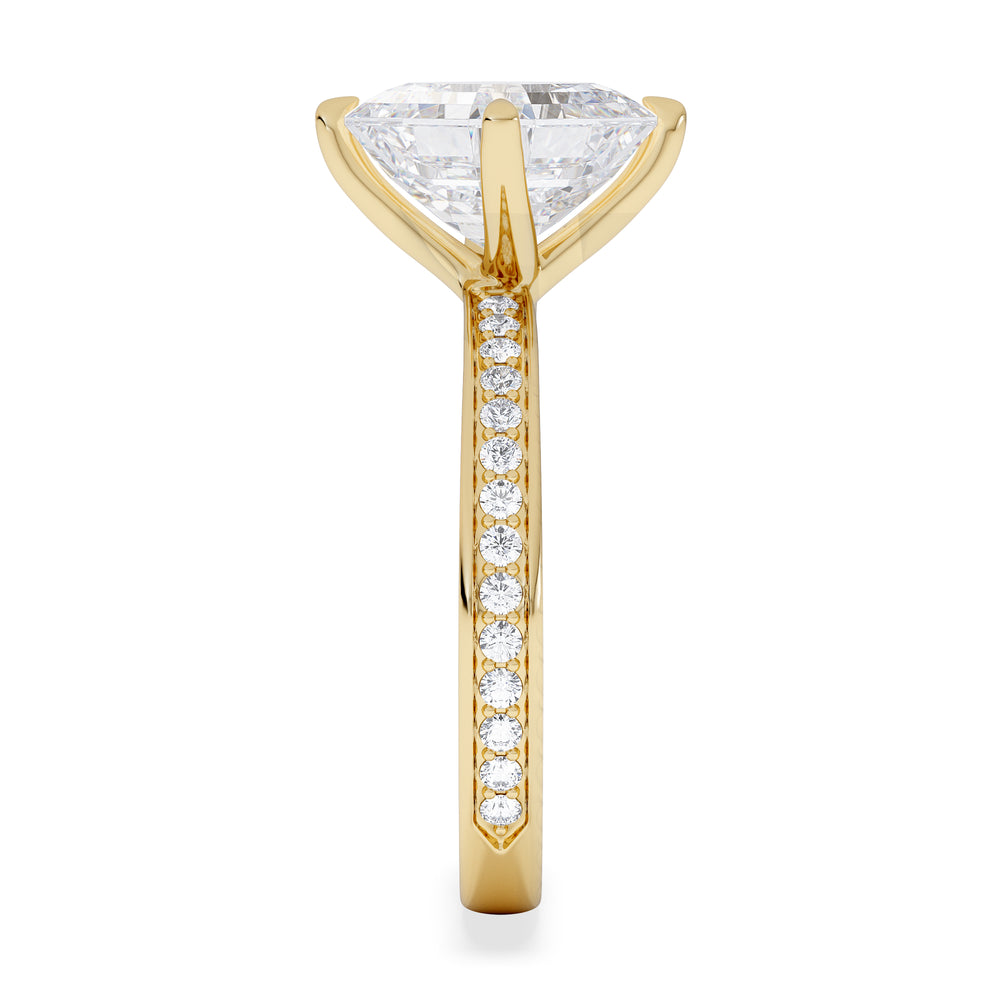 Origin Twist 3.00ct Asscher Cut Lab Diamond Solitaire Engagement Ring with Side Stones in 18K Yellow Gold