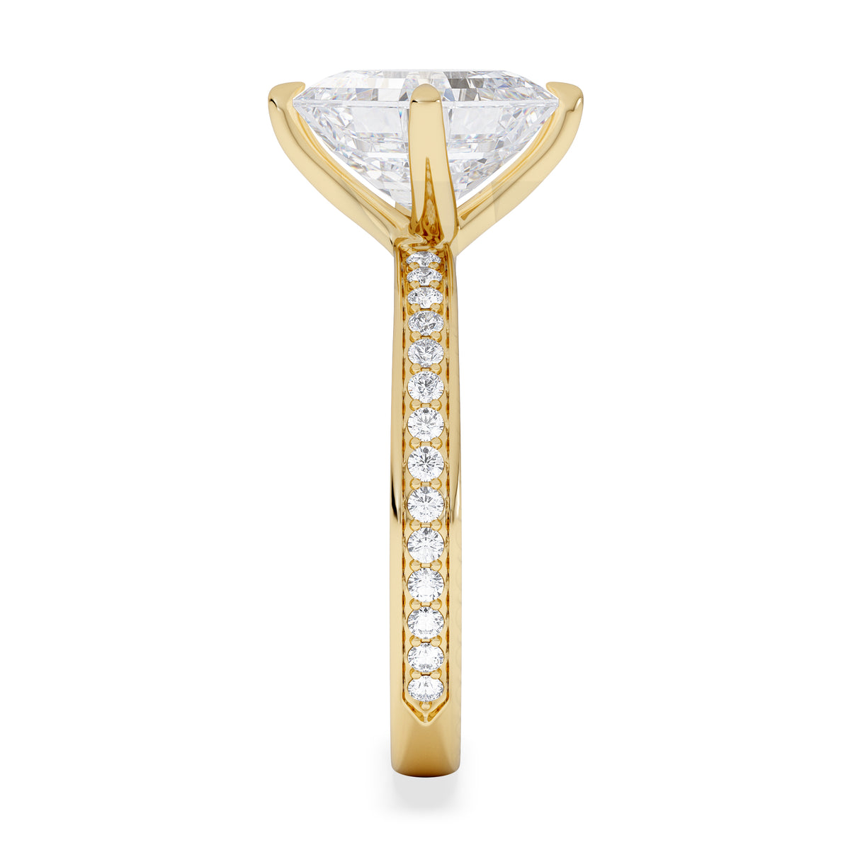 Origin Twist 3.00ct Asscher Cut Lab Diamond Solitaire Engagement Ring with Side Stones in 18K Yellow Gold