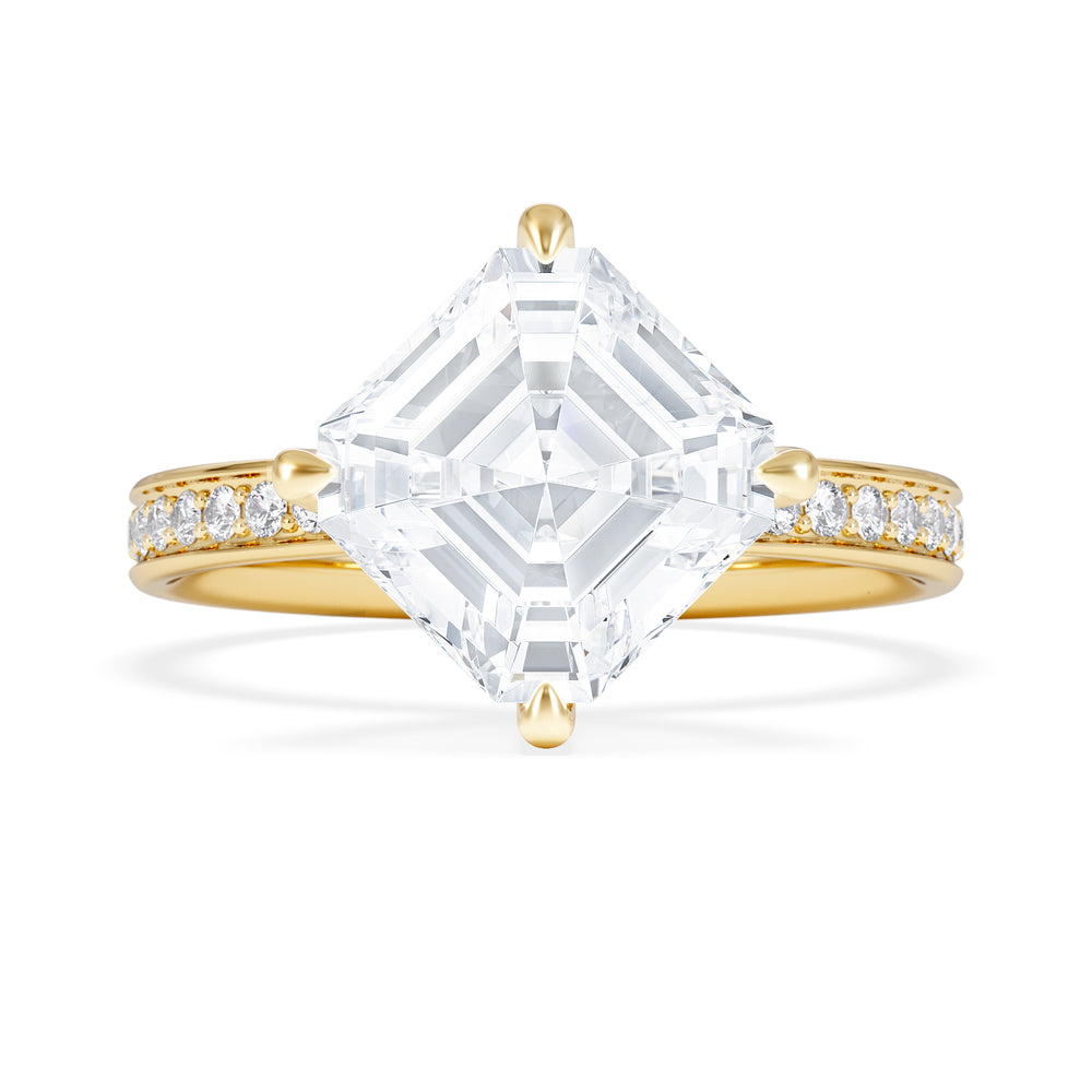 Origin Twist 3.00ct Asscher Cut Lab Diamond Solitaire Engagement Ring with Side Stones in 18K Yellow Gold